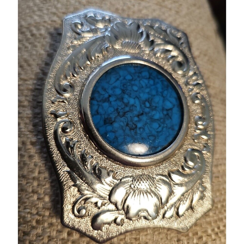 Vintage Metal With Round Turquoise Color Stone Belt Buckle - Picture 5 of 5